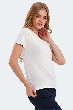 Slazenger PERICAS Kadın V Yaka Ekru Tişört