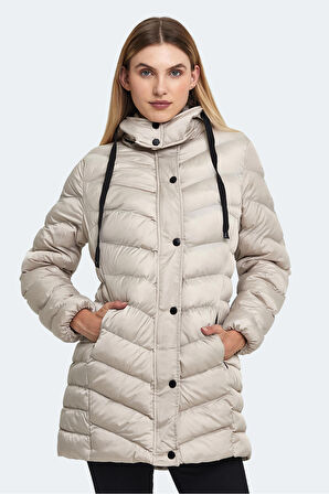 Slazenger GWEN Kadın Kapüşonlu Şişme Beyaz Mont & Kaban