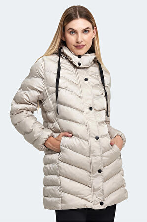 Slazenger GWEN Kadın Kapüşonlu Şişme Beyaz Mont & Kaban