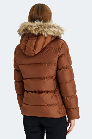 Slazenger GUEST Kadın Kapüşonlu Şişme Taba Mont & Kaban