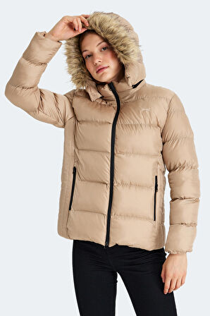 Slazenger GUEST Kadın Kapüşonlu Şişme Vizon Mont & Kaban