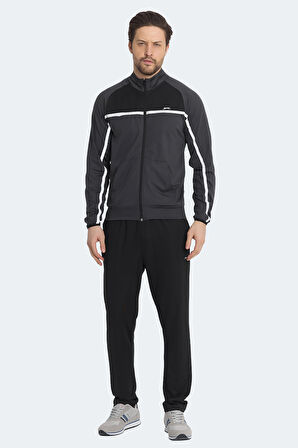 Slazenger REFORM Erkek Fermuarlı Dik Yaka Cepli Koyu Gri Eşofman Takımı