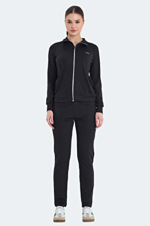Slazenger REFER Kadın Fermuarlı Dik Yaka Cepli Siyah Eşofman Takımı