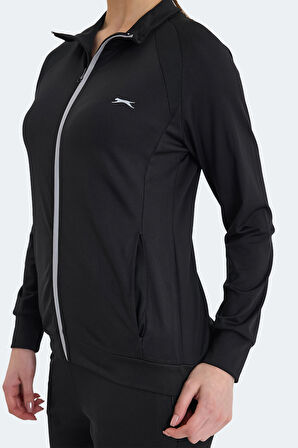 Slazenger REFER Kadın Fermuarlı Dik Yaka Cepli Siyah Eşofman Takımı
