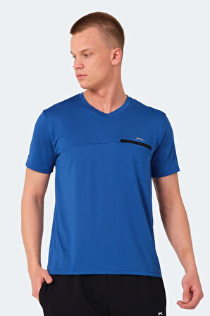 Slazenger KALLIAS Erkek Cepli V Yakan Saks Mavi Tişört