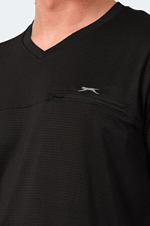 Slazenger KALLIAS Erkek Cepli V Yakan Siyah Tişört