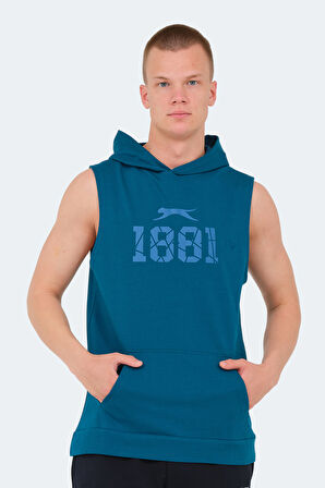 Slazenger VASILISA Erkek Kolsuz Kanguru Cepli Petrol Tişört