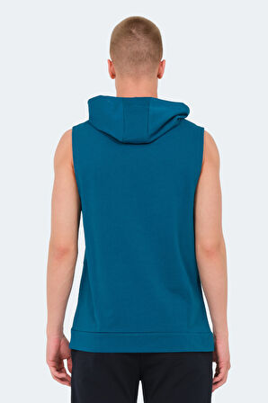 Slazenger VASILISA Erkek Kolsuz Kanguru Cepli Petrol Tişört