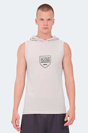 Slazenger VERSIO IN Erkek Kolsuz Baskılı Taş Gri Tişört