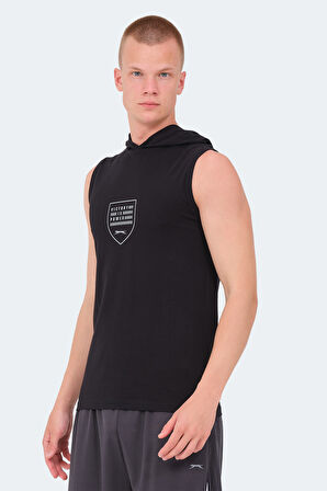 Slazenger VERSIO IN Erkek Kolsuz Baskılı Siyah Tişört