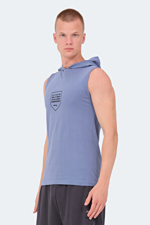 Slazenger VERSIO IN Erkek Kolsuz Baskılı Mavi Tişört