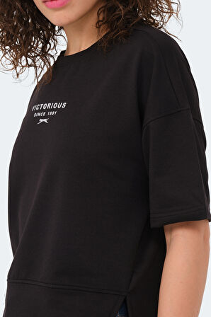 Slazenger VILLAGE Kadın Oversıze Siyah Tişört