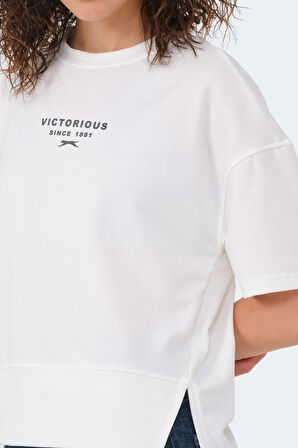 Slazenger VILLAGE Kadın Oversıze Ekru Tişört