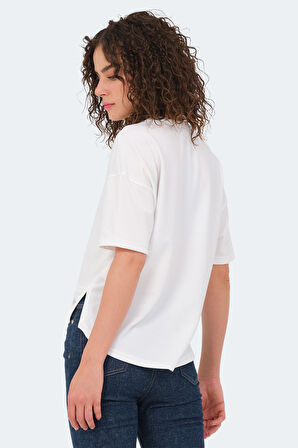 Slazenger VILLAGE Kadın Oversıze Ekru Tişört