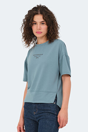 Slazenger VILLAGE Kadın Oversıze Su Yeşili Tişört