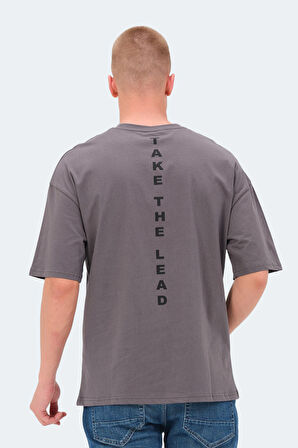 Slazenger VENETIA I Erkek Baskılı Oversıze Koyu Gri Tişört