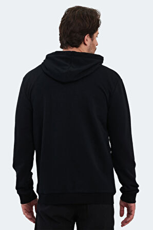 Slazenger KLARA I Erkek Fermuarlı Kapüşonlu Cepli Siyah Sweatshirt