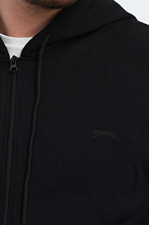 Slazenger KLARA I Erkek Fermuarlı Kapüşonlu Cepli Siyah Sweatshirt