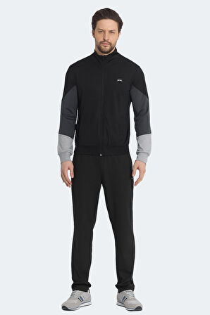 Slazenger RAPID Erkek Fermuarlı Dik Yaka Cepli Siyah Eşofman Takımı