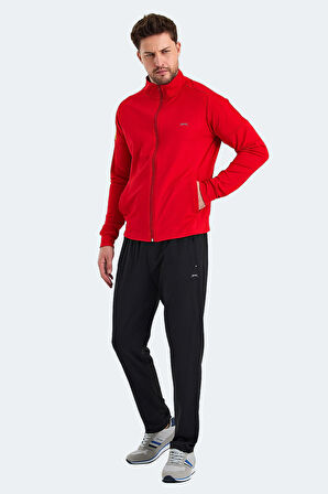 Slazenger RARELY Erkek Fermuarlı Dik Yaka Cepli Kırmızı Eşofman Takımı
