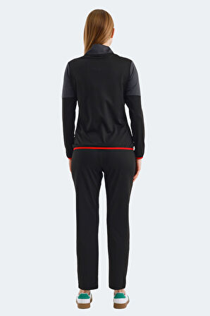 Slazenger ROCKSTAR Kadın Fermuarlı Dik Yaka Cepli Siyah Eşofman Takımı