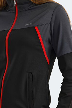 Slazenger ROCKSTAR Kadın Fermuarlı Dik Yaka Cepli Siyah Eşofman Takımı