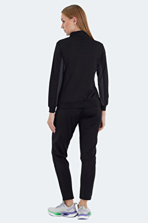 Slazenger RECTOR Kadın Fermuarlı Dik Yaka Cepli Siyah Eşofman Takımı