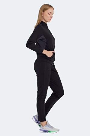 Slazenger RECTOR Kadın Fermuarlı Dik Yaka Cepli Siyah Eşofman Takımı