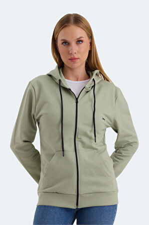 Slazenger KATYA Kadın Fermuarlı Kapüşonlu Cepli Yeşil Sweatshirt
