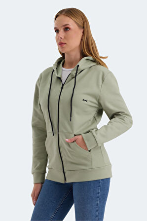 Slazenger KATYA Kadın Fermuarlı Kapüşonlu Cepli Yeşil Sweatshirt
