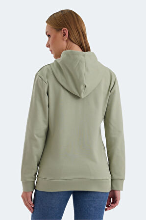 Slazenger KATYA Kadın Fermuarlı Kapüşonlu Cepli Yeşil Sweatshirt