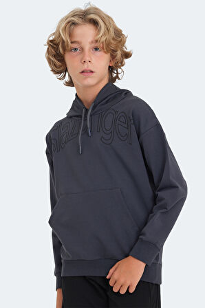 Slazenger LETTO Çocuk Kapüşonlu Cepli Koyu Gri Sweatshirt