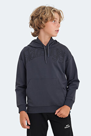 Slazenger LETTO Çocuk Kapüşonlu Cepli Koyu Gri Sweatshirt