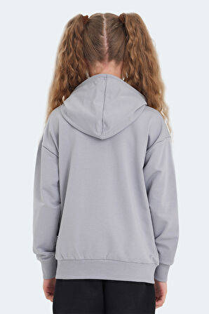 Slazenger LETTO Çocuk Kapüşonlu Cepli Taş Gri Sweatshirt