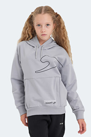Slazenger LINK Çocuk Kapüşonlu Cepli Taş Gri Sweatshirt