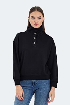 Slazenger VIDAL Oversize Kadın Dik Yaka Oversıze Siyah Sweatshirt