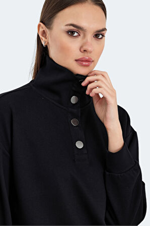 Slazenger VIDAL Oversize Kadın Dik Yaka Oversıze Siyah Sweatshirt