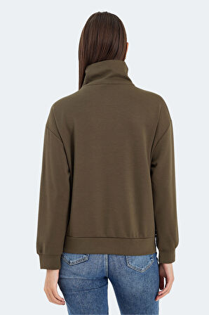 Slazenger VIDAL Oversize Kadın Dik Yaka Oversıze Haki Sweatshirt