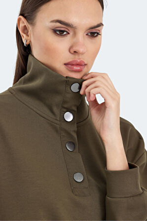 Slazenger VIDAL Oversize Kadın Dik Yaka Oversıze Haki Sweatshirt