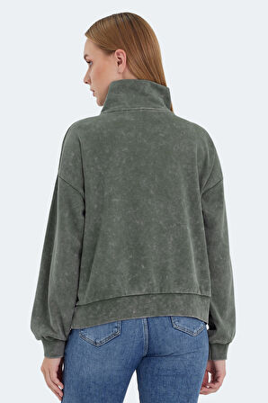 Slazenger VIEWER Oversize Kadın Dik Yaka Fermuarlı Haki Sweatshirt