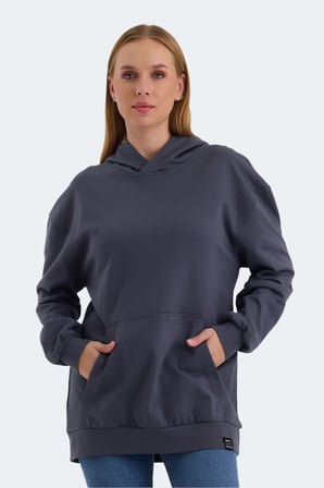 Slazenger VIOLENCE Kadın Kapüşonlu Cepli Oversıze Koyu Gri Sweatshirt