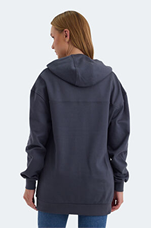 Slazenger VIOLENCE Kadın Kapüşonlu Cepli Oversıze Koyu Gri Sweatshirt