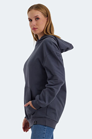 Slazenger VIOLENCE Kadın Kapüşonlu Cepli Oversıze Koyu Gri Sweatshirt