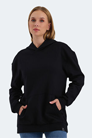 Slazenger VIOLENCE Kadın Kapüşonlu Cepli Oversıze Siyah Sweatshirt