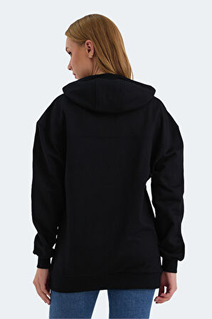 Slazenger VIOLENCE Kadın Kapüşonlu Cepli Oversıze Siyah Sweatshirt