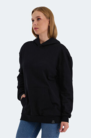 Slazenger VIOLENCE Kadın Kapüşonlu Cepli Oversıze Siyah Sweatshirt