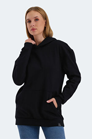 Slazenger VIOLENCE Kadın Kapüşonlu Cepli Oversıze Siyah Sweatshirt