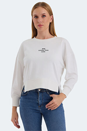 Slazenger VITAL Oversize Kadın Oversıze Beyaz Sweatshirt