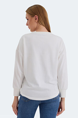 Slazenger VITAL Oversize Kadın Oversıze Beyaz Sweatshirt