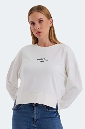 Slazenger VITAL Oversize Kadın Oversıze Beyaz Sweatshirt